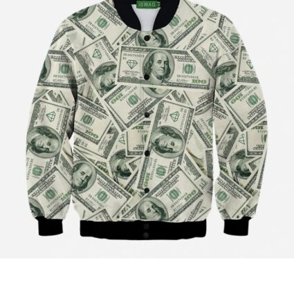 US Dollars Print Baseball Wear Jacket