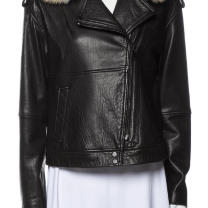 Womens Vince Faux Fur Biker Leather Jacket