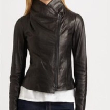 Womens Vince Scuba Black Leather Jacket