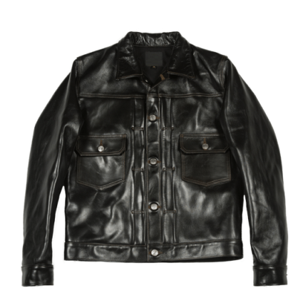 Mens Virginia Beach Horsehide Black Leather Jacket