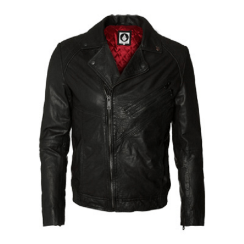 Mens Volcom Rockaway Black Leather Jacket