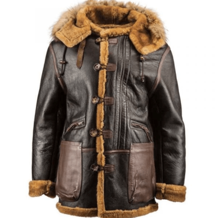 WWII B-7 Vintage Sheepskin Black Parka Leather Jacket