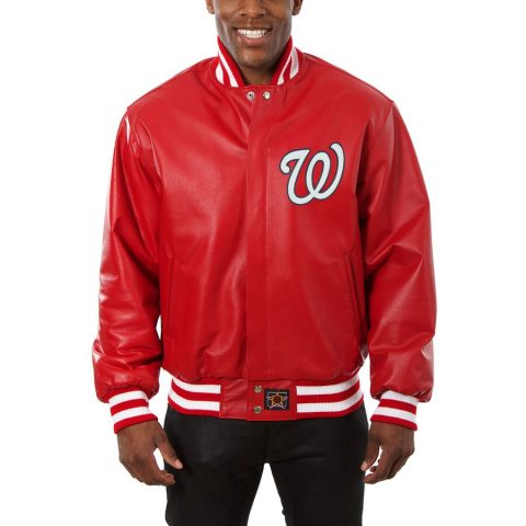 Washington Nationals Red Classic Bomber Leather Jacket