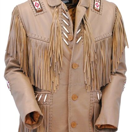 Western Brown Leather Jacket WFringe & Bone Beading