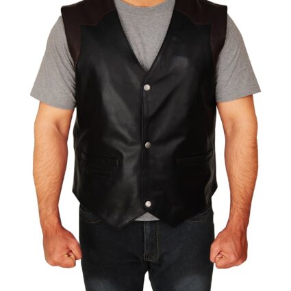 Western Cowboy Style Black & Brown Leather Vest