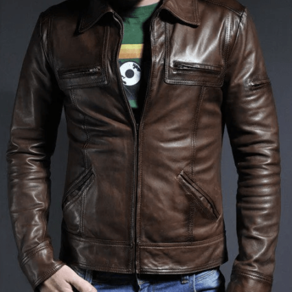 The Wheelman Mens Brown Leather Jacket
