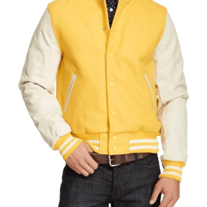 Men’s White And Yellow Varsity Jacket