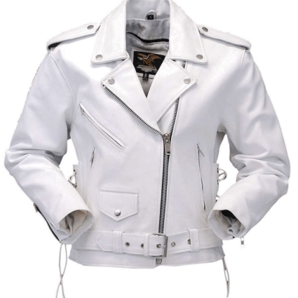 White Leather Side Lacing Motorcycle Jacket
