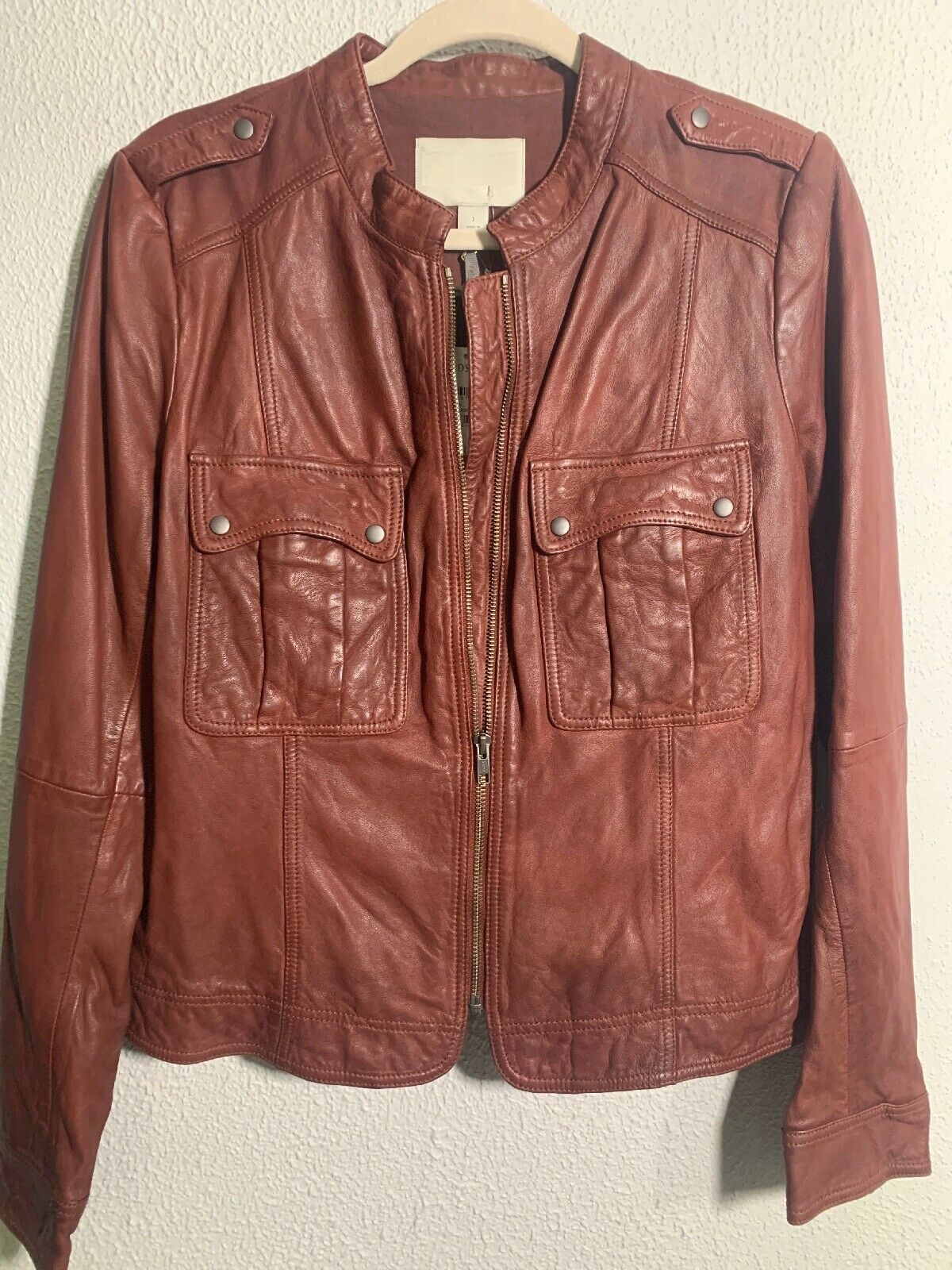 Womens Hinge Patch Whiskey Brown Leather Jacket - A2 Jackets