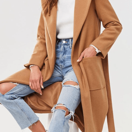 Womens Brown Wrap Duster Wool Coat