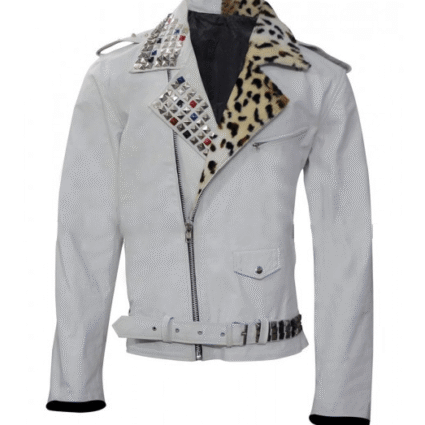 Mens Brian Kendrick Wrestler White Biker Leather Jacket