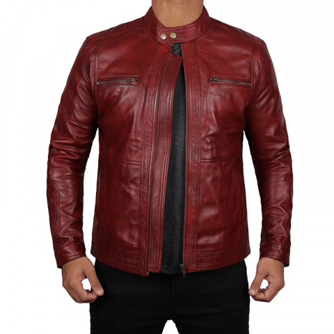 Wyoming Mens Red Biker Leather Jacket