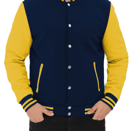 Mens Yellow And Navy Blue Varsity Fleece Jacket