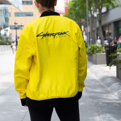 Custom Made Cyberpunk 2077 Yellow Reversible Bomber Jacket