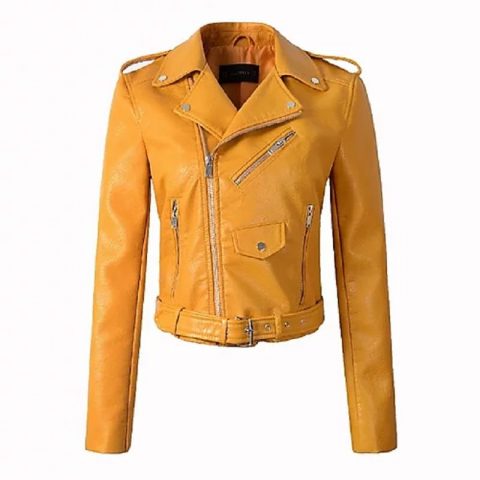 Glitzy Biker Yellow Leather Jacket
