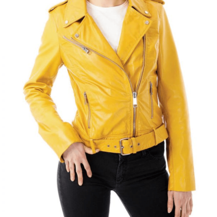 Women’s Fashion Biker Yellow Leather Jacket