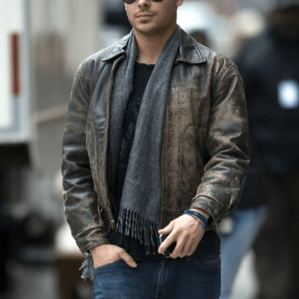 Zac Efron New Year's Eve Distressed Leather Jacket