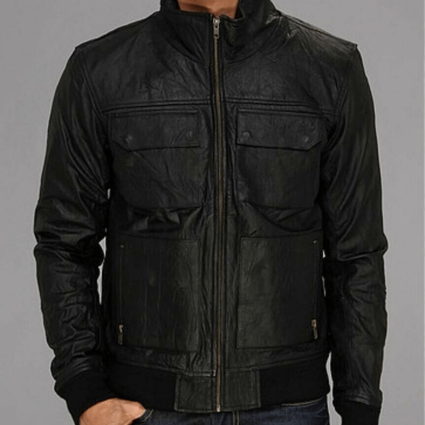 Mens Zanerobe Black Leather Jacket