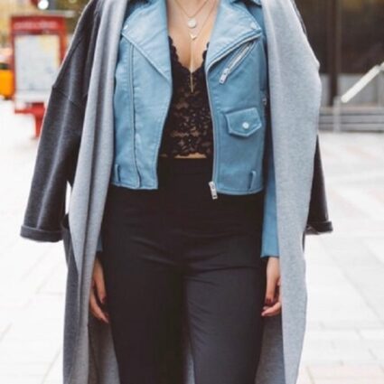 Zara Baby Blue Womens Biker Leather Jacket