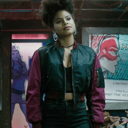 Zazie Beetz Deadpool 2 Domino Cropped Bomber Satin Jacket