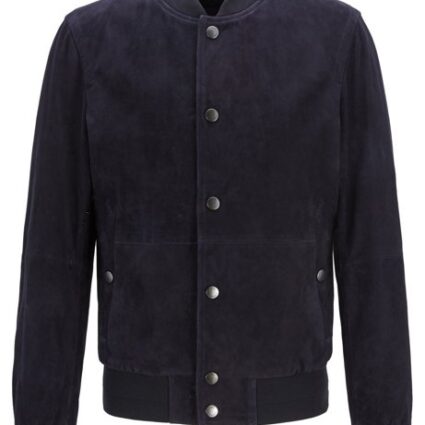 Regular Fit Bomber Style Jacket In Lightweight Suede