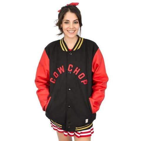 Red And Black Cow Chop Varsity Jacket
