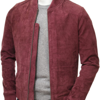 Get Bradstone Burgundy Suede Bomber Jacket