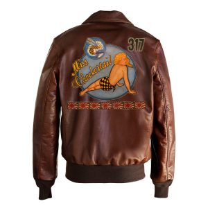 Miss Checkertail Nose Art Leather Jacket