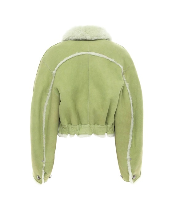 Saks Potts Cropped Shearling Green Leather Jacket