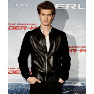 Andrew Garfield Suede Sleeves Black Leather Bomber Jacket