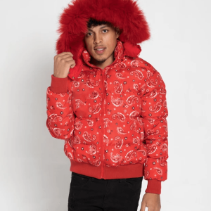 Bandana Art Red Puffer Jacket