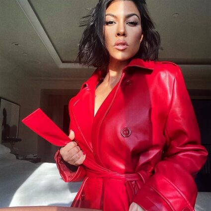 Kourtney Kardashian Red Belted Coat