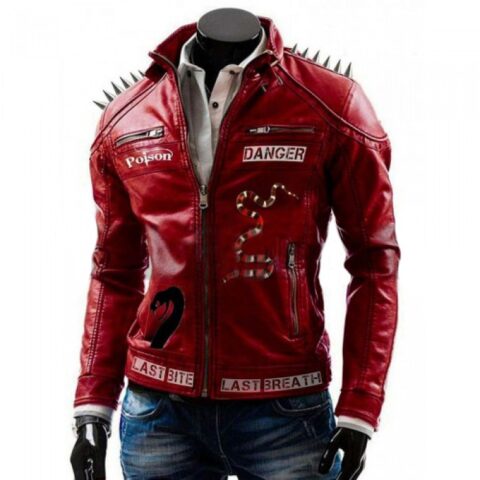 I Am Venomous Spikes Mens Studded Danger Last Red Jacket