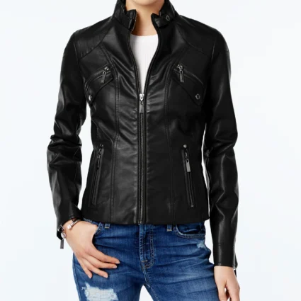 Juniors' Faux-Leather Moto Jacket