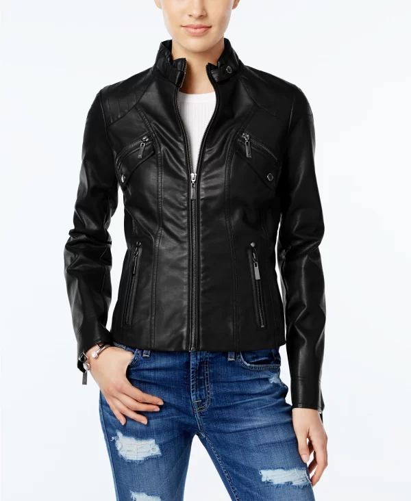 Juniors' Faux-Leather Moto Jacket