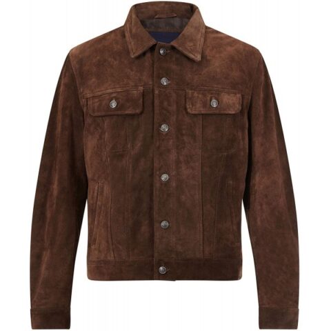 Men's Suede Chocolate Brown Trucker Jacket- A2 Jackets