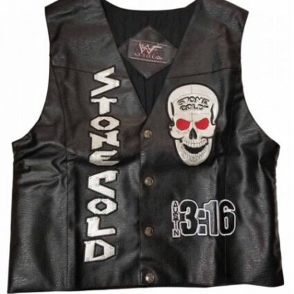 WWE Stone Cold Steve Austin Skull SOB Black Leather Vest