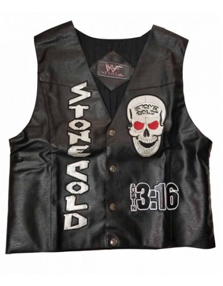 WWE Stone Cold Steve Austin Skull SOB Black Leather Vest
