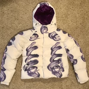 Streetwaer White & Royal Purple Snake Puffer Jacket