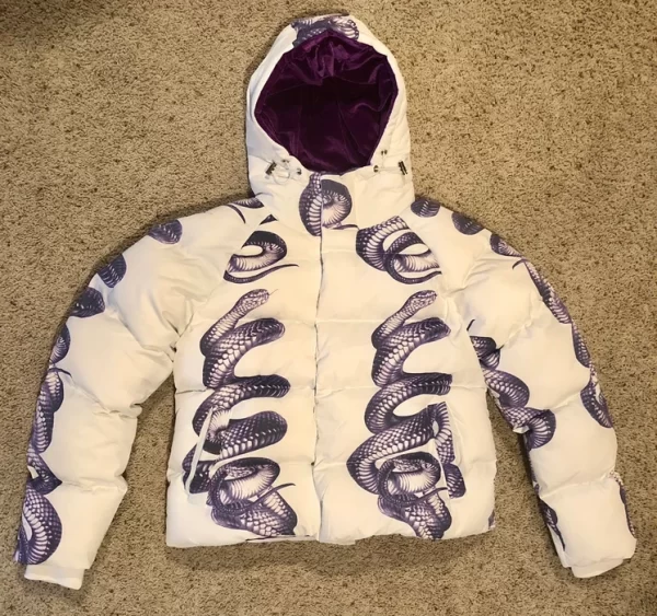 Streetwaer White & Royal Purple Snake Puffer Jacket