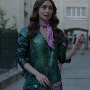 Emily In Paris Lily Collins Green Faux Leather Jacket