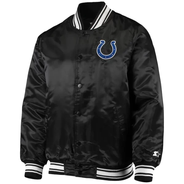 Men's Indianapolis Colts Starter Black Locker Room Satin Varsity Jacket