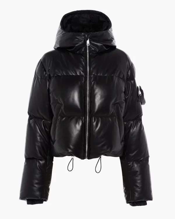 Nappa Leather Hooded Down Jacket