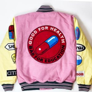 Pink Anime Akira Varsity Akira Kaneda Good for Health Bad for Education Jacket