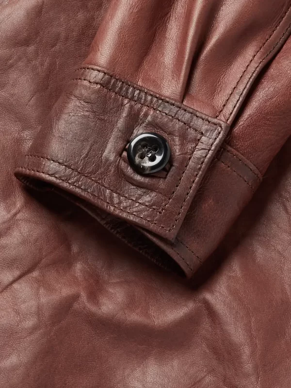 The King's Man Retro-Style Camp Collar Burnished Leather Jacket
