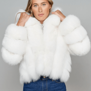 Diva White Faux Fur Jacket With Vertical Panels