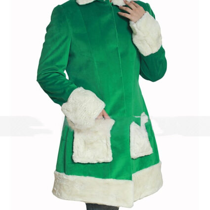 Emilia Clarke Last Christmas Green Shearling Coat