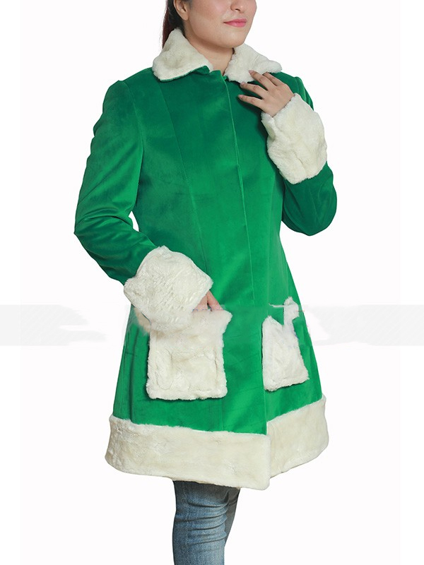 Emilia Clarke Last Christmas Green Shearling Coat