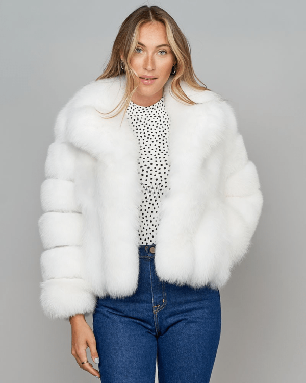 Diva White Faux Fur Jacket With Vertical Panels