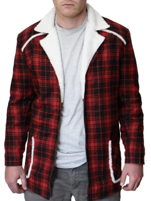 Red Checked Shearling Jacket